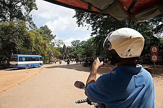 柬埔寨,嘟嘟车,驾驶员,接近,大门,巴扬寺,吴哥窟