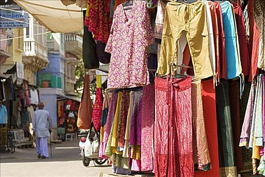 衣服,展示,市场,普什卡,拉贾斯坦邦,印度