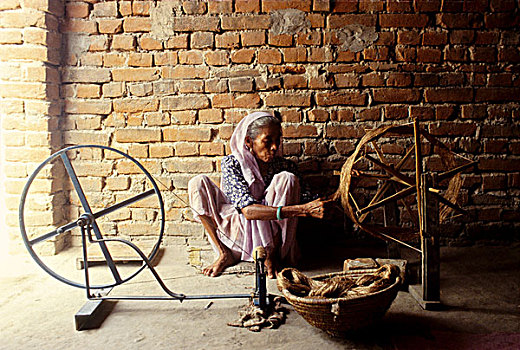 女人,编织,线,印度
