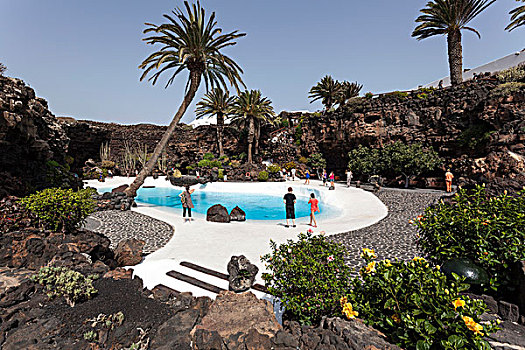 水,花园,游泳池,设计,靠近,兰索罗特岛,加纳利群岛,西班牙,欧洲