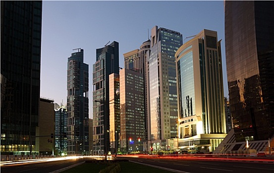 多哈,市区,黄昏,卡塔尔