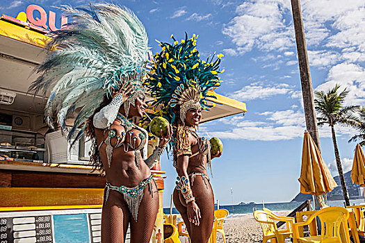 服饰,椰子,饮料,伊帕内玛海滩,里约热内卢,巴西