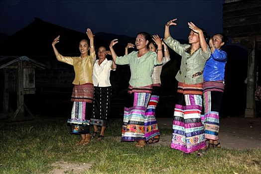 民族舞,女人,传统服装,彩色,裙子,种族,省,老挝,东南亚