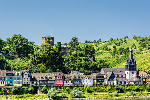 城堡,城镇,世界遗产,莱茵河