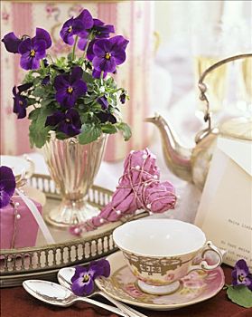 茶桌,有角,紫罗兰,银,高脚杯