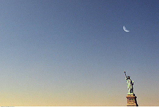 自由女神像,月亮,纽约,美国