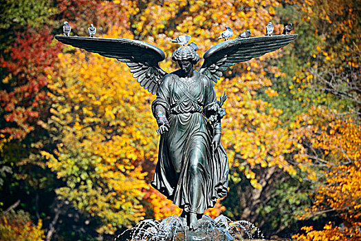 天使,水,平台,秋天,中央公园,纽约