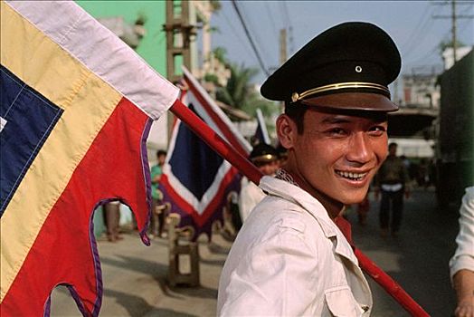 越南,胡志明市,旗帜,条纹状