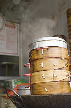竹篮,满,蒸制,饺子,点心,餐馆,北京,中国