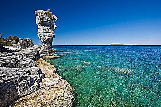 海蚀柱,海岸线,花盆,岛屿,休伦湖,安大略省,加拿大