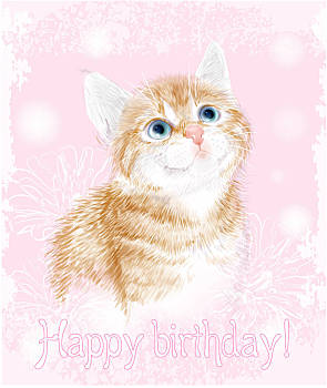生日快乐,卡,小,小猫,红色,大理石,上色,姜,绒毛状,头像,猫