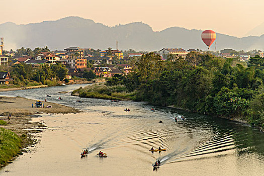 老挝,万荣,风景,热气球,大幅,尺寸