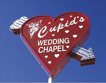 结婚教堂,标识,拉斯维加斯,红色,心形,喜爱,蓝天,内华达,美国,北美,婚姻