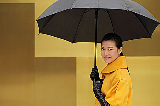 年轻,女人,微笑,摄影,拿着,伞