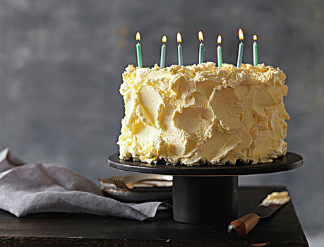 香草,生日蛋糕,蜡烛,照亮,棚拍