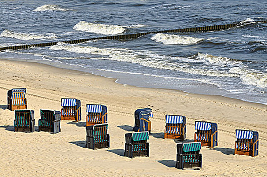 沙滩椅,沙滩,波罗的海,乌瑟多姆岛,岛屿,梅克伦堡前波莫瑞州,德国,欧洲