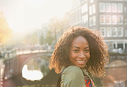 头像,微笑,美女,城市,运河,阿姆斯特丹