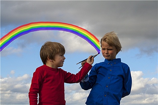 儿童,描绘,彩虹