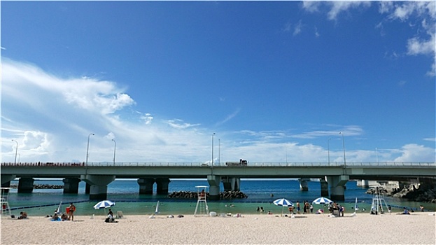 日本,冲绳,海滩,靠近,桥