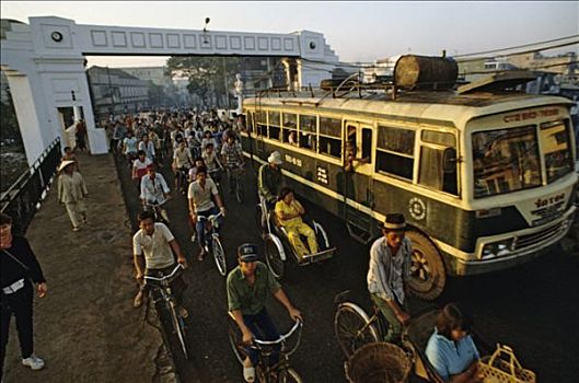 越南,胡志明,西贡,桥,湄公河,交通,巴士,自行车