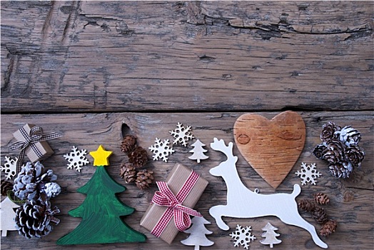 褐色,绿色,红色,圣诞装饰,树,驯鹿,礼物