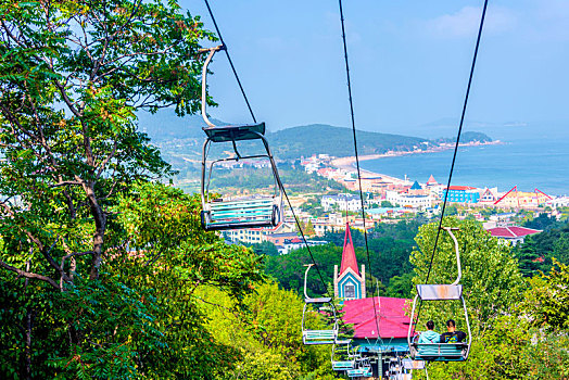 中国山东省青岛市崂山仰口景区缆车索道