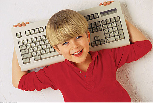 男孩,肖像,电脑键盘