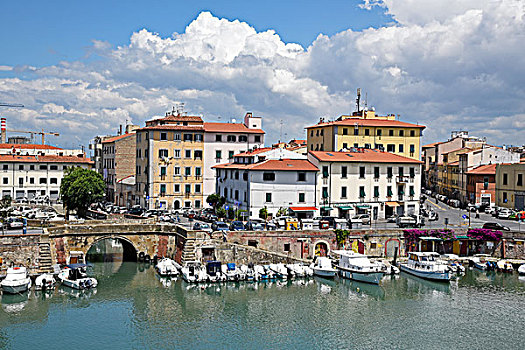 运河,船,威尼斯,地区,历史,中心,里窝那,托斯卡纳,意大利,欧洲