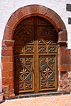 兰索罗特岛,西班牙,加那利群岛,黄铜,褐色,门环,木头,教堂,门,白墙,抽象