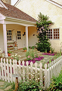 山梗莱属植物,粉色,围栏,花园,乡村风格,房子