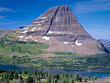 美国,蒙大拿,冰川国家公园,山,险峻,高处,隐藏,湖,大幅,尺寸