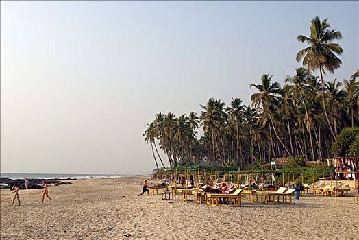印度,果阿,沙滩椅,海滩