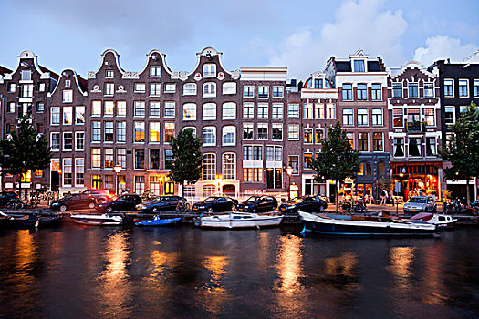城镇,运河,黎明,阿姆斯特丹,北荷兰,荷兰,欧洲