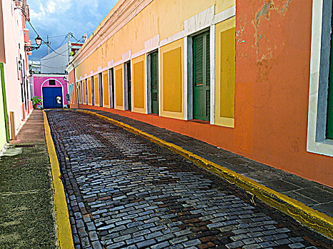 波多黎各,圣胡安,老,狭窄,鹅卵石,街道
