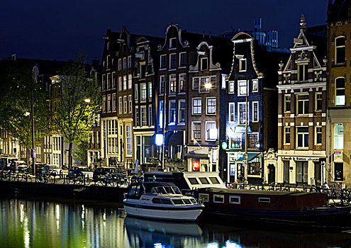 老,运河,商业,建筑,船屋,阿姆斯特丹,荷兰,欧洲