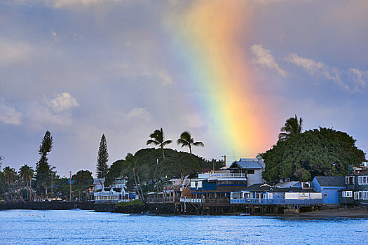 彩虹,上方,建筑,水岸,拉海纳,毛伊岛,夏威夷,美国