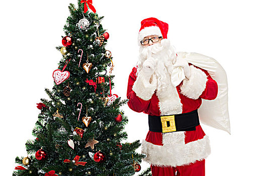 圣诞节,休假,人,概念,男人,服饰,圣诞老人,包,圣诞树,制作,安静,手势