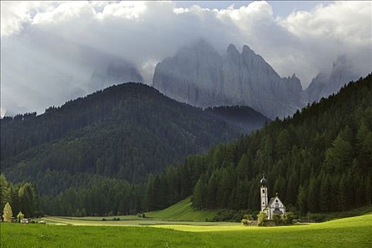教堂,山脉,南蒂罗尔,意大利