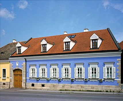 蓝色,建筑外观,布尔根兰,奥地利,欧洲