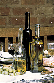 瓶子,橄榄油,户外桌,布置