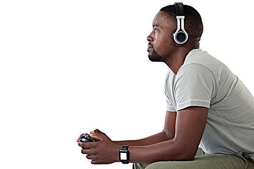 男人,演奏,电子游戏,白色背景,侧面视角