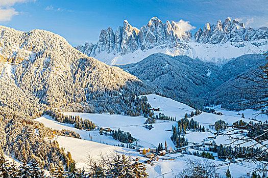 冬天,雪,乡村,白云岩,山,特兰提诺阿尔托阿迪杰,南蒂罗尔,意大利