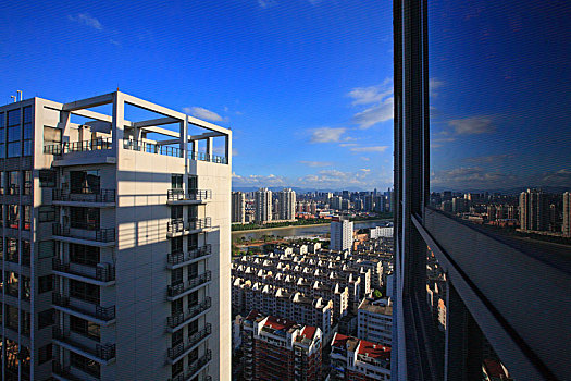 俯瞰,小区,建筑群,楼房,城市,天空,阳光