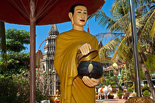 雕塑,僧侣,寺院,庙宇,收获,省,柬埔寨,亚洲