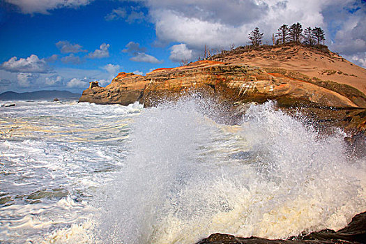 波浪,碰撞,石头,岸边,柯万达角,国家公园,俄勒冈,美国