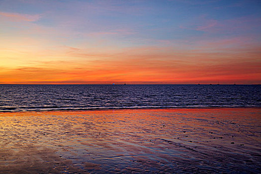 日落,海滩,达尔文市,北领地州,澳大利亚