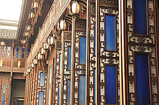 传统,中国,木头,门,窗户,排列,杭州