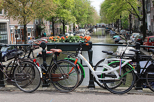 自行车,桥,上方,运河,乔达安,阿姆斯特丹,省,北荷兰,荷兰,欧洲