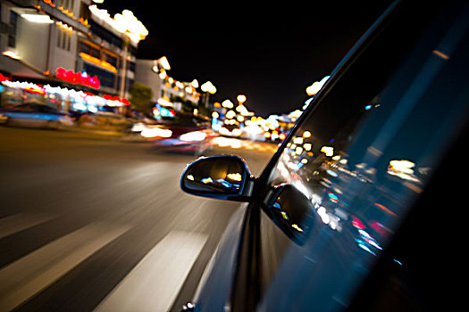 夜晚,开车,窗户,速度,汽车,动感,亮光