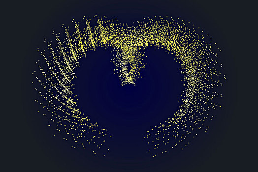 金色动态粒子运动轨迹组成心形抽象矢量图形